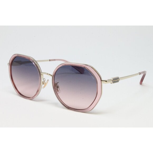 Coach HC7141-90050J Transparent Pink Gold 54mm Geometric Metal Womens Sunglasses - Picture 1 of 5